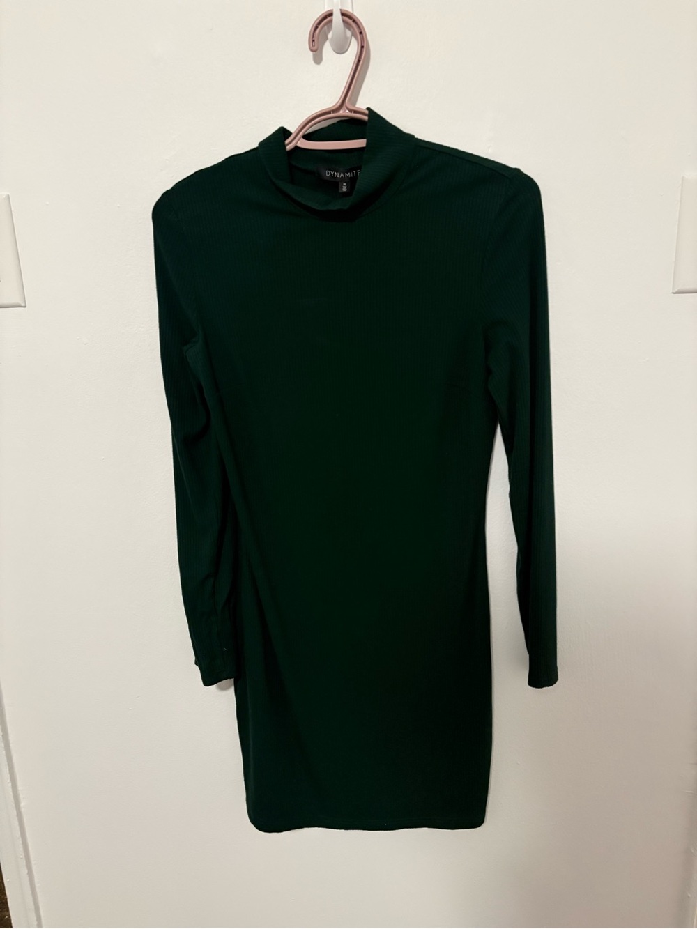 Dynamite Long Sleeve Mock Neck Ribbed Dress - Forest Green